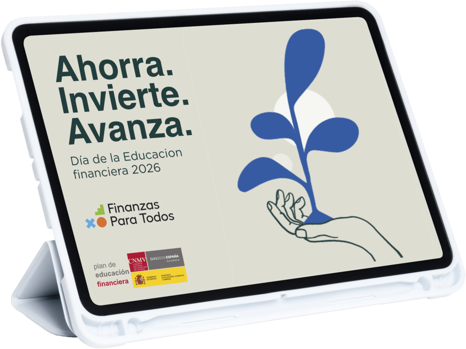 Banner de día de la educación financiera 2026 en una tablet